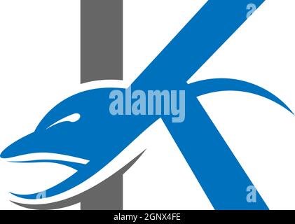 Dolphin with Letter K logo icon design concept vector template Stock Vector