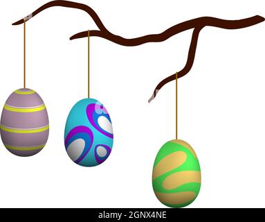 Easter Eggs Hanged On Tree Branch Icon Stock Vector