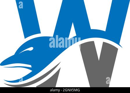 Dolphin with Letter W logo icon design concept vector template Stock Vector