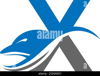 Dolphin with Letter X logo icon design concept vector template Stock Vector