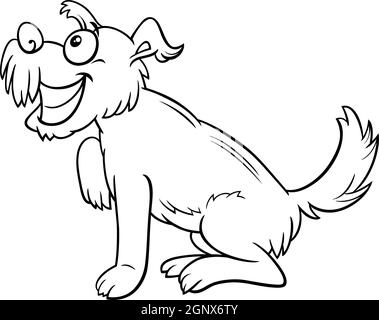 cartoon shaggy dog comic animal character coloring book page Stock Vector