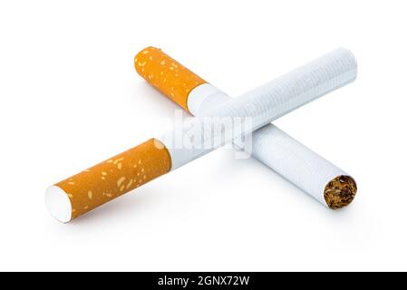 Two filtered cigarettes isolated on a white background Stock Photo
