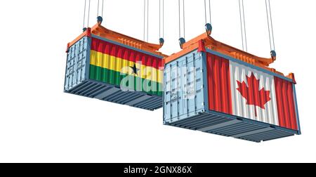 Freight containers with Canada and Ghana national flags. 3D Rendering Stock Photo