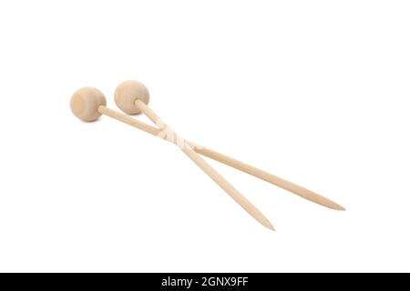 Wooden knitting needles isolated on white background. Stock Photo