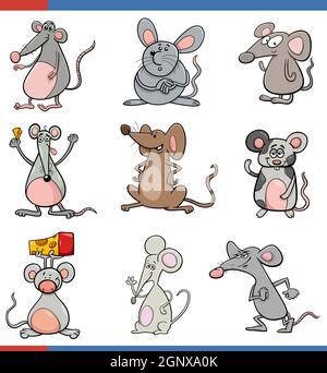 cartoon mice funny animal characters set Stock Vector