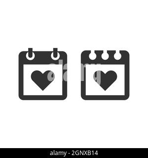 Calendar page with heart black vector icon Stock Vector