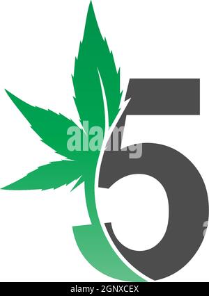 Number 5 logo icon with cannabis leaf design vector Stock Vector