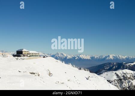 Mountain winter landscape. Mount Grappa with snow. Italian Alps Stock Photo