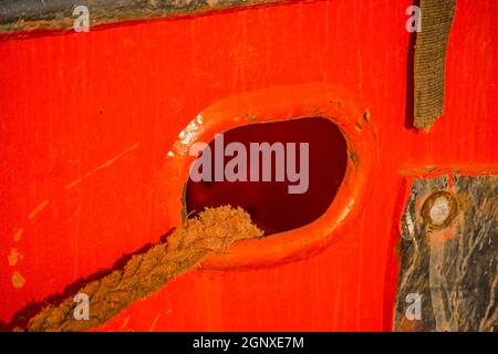 bulwark with mooring lines of a trawler Stock Photo