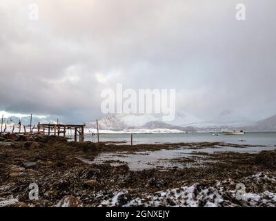 Landscape in wintertime in Sandneshamn on the island Kvaloya in Norway. Stock Photo
