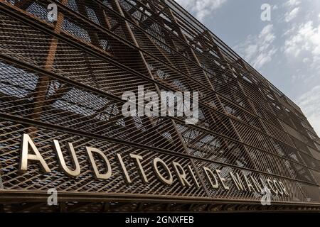 Manacor, Spain; september 25 2021: Close-up of the closed Auditorium of the Mallorcan town of Manacor, written in Catalan language. Crisis in the arti Stock Photo