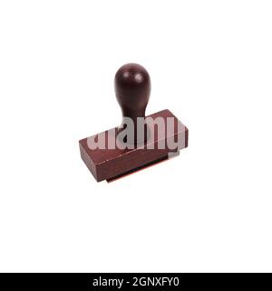 Wooden handle rubber stamper isolated on white background. Stock Photo