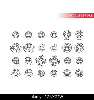 Globe for website line vector icon set Stock Vector