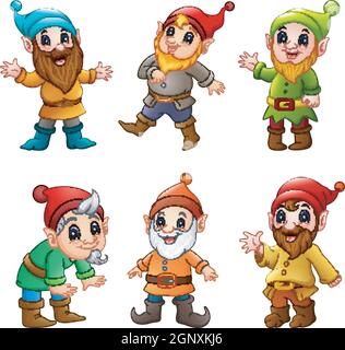 Set of Cartoon happy dwarf Stock Vector