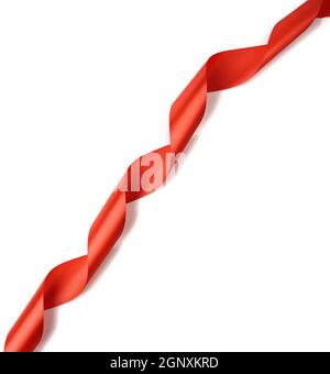 twisted red silk ribbon isolated on white background, close up Stock Photo