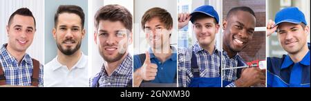 Diverse Workman Engineer Worker Collage Portrait Set Stock Photo