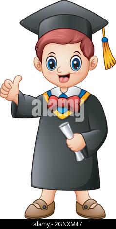 Cartoon graduation boy giving thumbs up Stock Vector