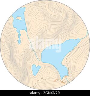 fictional round topographic vector map with elevation lines and yellow background Stock Vector