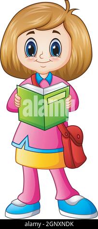 Cute girl cartoon reading a book Stock Vector