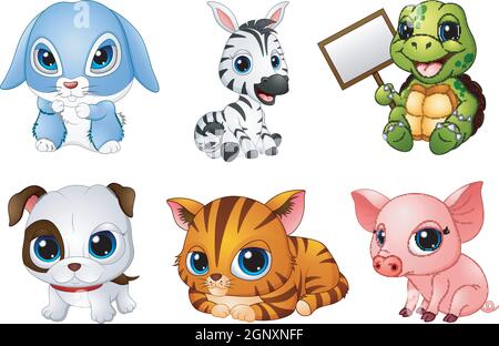 Cute Animals cartoon set Stock Vector