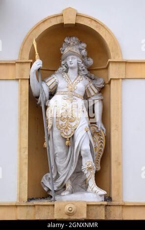 Minerva, Roman goddess of wisdom and sponsor of arts, trade, and strategy, Arsenal (Zeughaus) historic center listed as World Heritage by UNESCO in Gr Stock Photo
