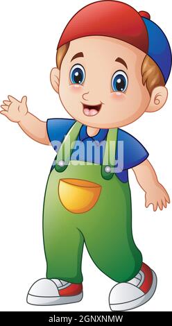 Happy boy cartoon waving Stock Vector