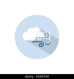 Strong wind and cloud. Flat icon on a circle. Weather vector illustration Stock Vector