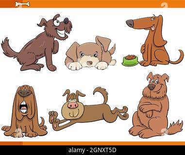 cartoon dogs and puppies animal comic characters set Stock Vector