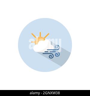 Strong wind, sun and cloud. Flat icon on a circle. Weather vector illustration Stock Vector