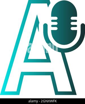 Mic, podcast combine with letters design vector icon Stock Vector