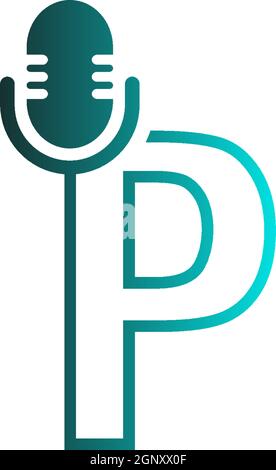 Mic, podcast combine with letters design vector icon Stock Vector