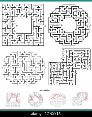 maze games diagrams set with solutions Stock Vector