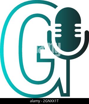Mic, podcast combine with letters design vector icon Stock Vector