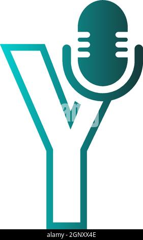 Mic, podcast combine with letters design vector icon Stock Vector