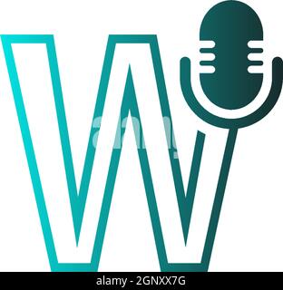 Mic, podcast combine with letters design vector icon Stock Vector