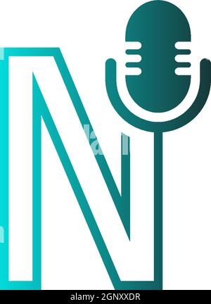 Mic, podcast combine with letters design vector icon Stock Vector