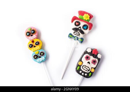Candy skull lollipops isolated on white background Stock Photo