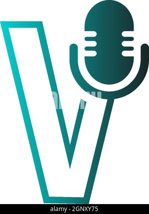 Mic, podcast combine with letters design vector icon Stock Vector