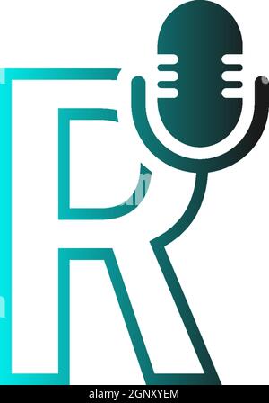 Mic, podcast combine with letters design vector icon Stock Vector