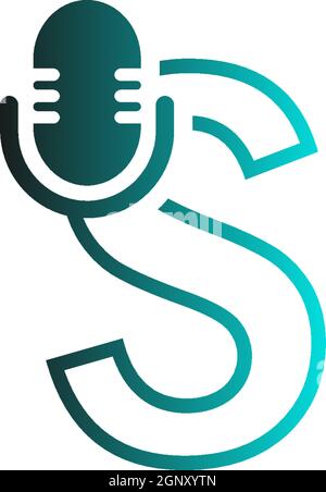 Mic, podcast combine with letters design vector icon Stock Vector