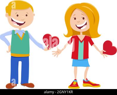 Valentine card with cute girl and boy characters Stock Vector