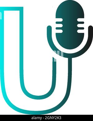 Mic, podcast combine with letters design vector icon Stock Vector