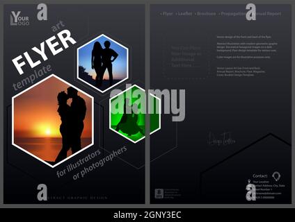 Flyer Template with Hexagonal Frames on Dark Stock Vector