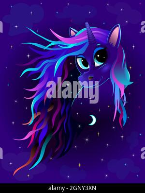 Unicorn night starry sky Stock Vector