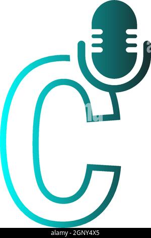 Mic, podcast combine with letters design vector icon Stock Vector
