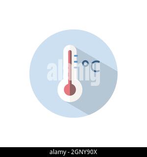 Celsius thermometer. Flat icon on a circle. Weather vector illustration Stock Vector