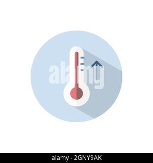 Thermometer. Rise temperature. Flat icon on a circle. Weather vector illustration Stock Vector