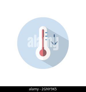 Thermometer. Fall temperature. Flat icon on a circle. Weather vector illustration Stock Vector