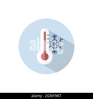 Thermometer. Winter temperature. Flat icon on a circle. Weather vector illustration Stock Vector