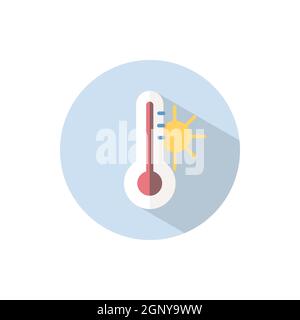 Thermometer. Summer temperature. Flat icon on a circle. Weather vector illustration Stock Vector